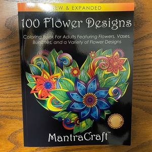 100 Flower Designs Adult Coloring Book - NEW